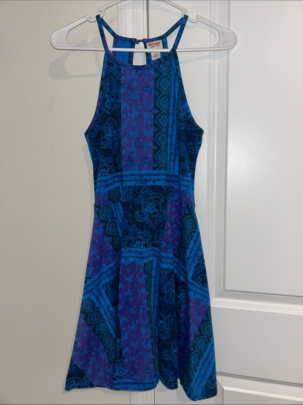 Mossimo Supply Co. Blue and Purple Halter Fit-and-Flare Dress